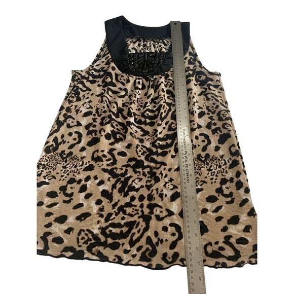 Notations Womens Animal Print Sleeveless Top With Beaded Neckline Size Medium - Picture 5 of 7
